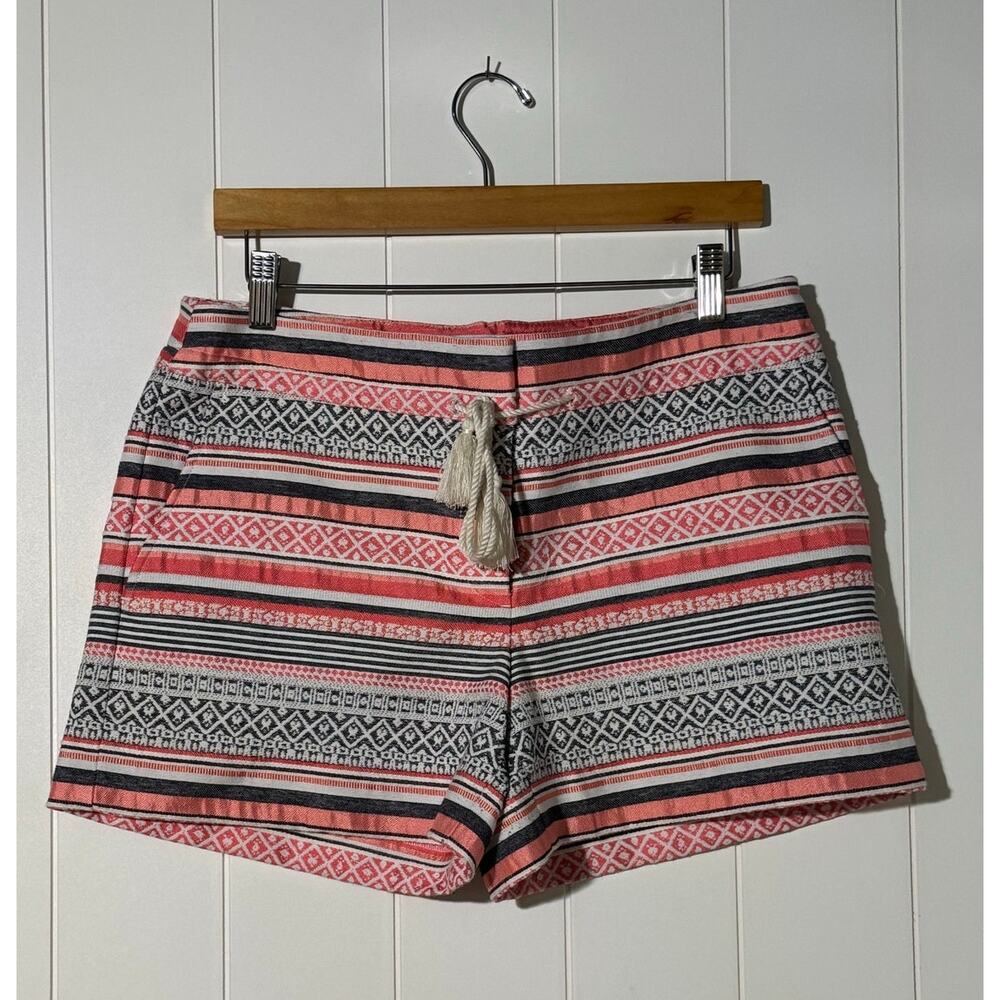 LOFT Riviera Jacquard Stripe Shorts Size 6 Tassel Tie Cotton Blend Boho - Picture 4 of 12